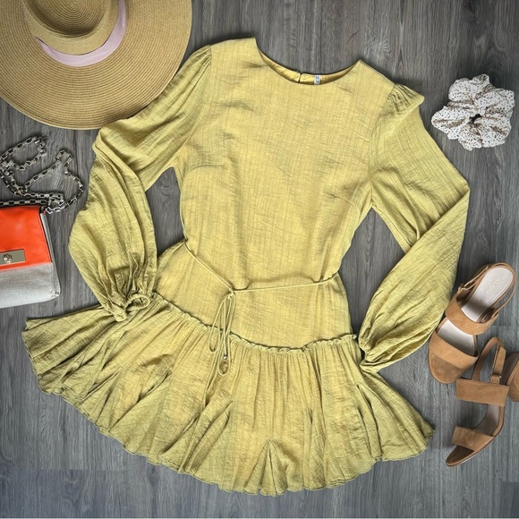 Hello Molly Medium Once In a Blue Moon Mini Dress with Long Sleeves Mustard - Picture 9 of 10